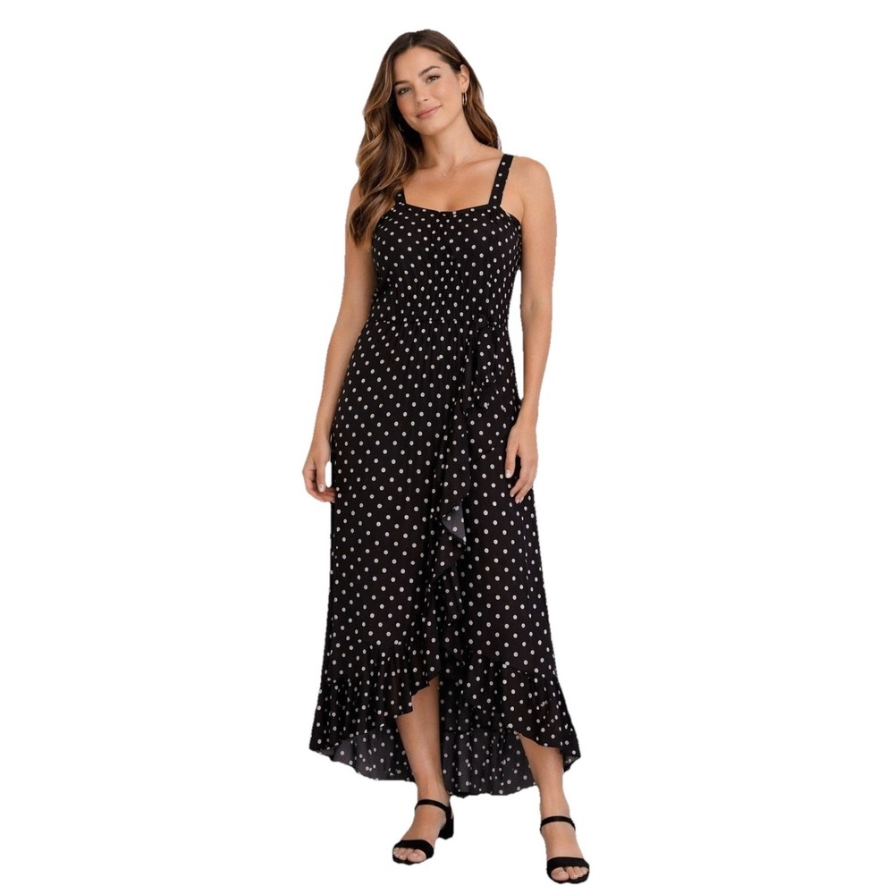 Hollister Ditsy Floral Maxi Sundress Women XS Black Ruffle Whimsigoth Fairy Goth